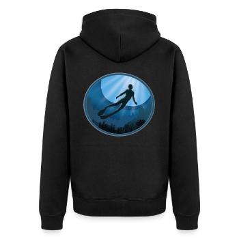 Freedive Der Ozean ruft Free Diver - Unisex Premium Bio Zip Hoodie - Schwarz - Hinten - Nico (187cm)
