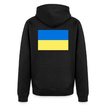 Ukraine Flagge Frieden Freiheit Putin - Unisex Premium Bio Zip Hoodie - Schwarz - Hinten - Nico (187cm)