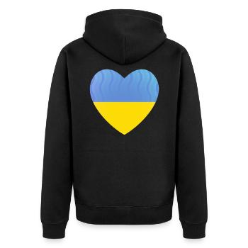 Ukraine Herz Frieden Freiheit Putin - Unisex Premium Bio Zip Hoodie - Schwarz - Hinten - Nico (187cm)