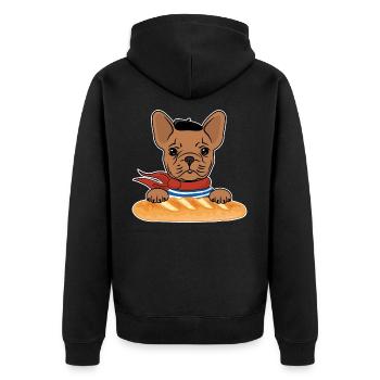Lustige französische Bulldogge mit Baguette - Unisex Premium Bio Zip Hoodie - Schwarz - Hinten - Nico (187cm)