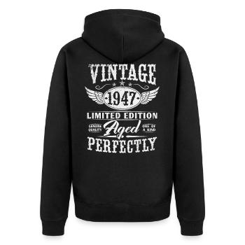 Vintage 1947 Vintage Born Cadeau d’anniversaire - Veste à capuche bio Premium Unisexe - noir - Dos - Nico (187cm)