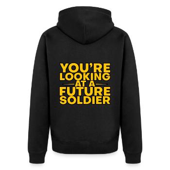 You're Looking At A Future Soldier 3 - Unisex Premium Bio Zip Hoodie - Schwarz - Hinten - Nico (187cm)