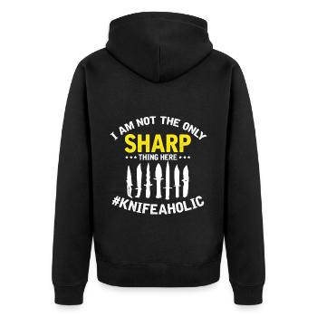 Messersammler Designs Messerfan Messermacher - Unisex Premium Bio Zip Hoodie - Schwarz - Hinten - Nico (187cm)