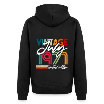 Vintage geboren Juli 1971 Geburtstag Juli 1971 - Unisex Premium Bio Zip Hoodie - Schwarz - Hinten - Nico (187cm)