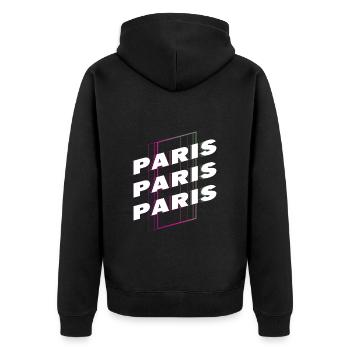 Paris France City Font Skyline Accueil - Veste à capuche bio Premium Unisexe - noir - Dos - Nico (187cm)
