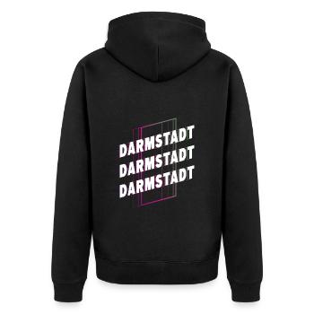 Darmstadt Deutschland Stadt Schrift Skyline Heimat - Unisex Premium Bio Zip Hoodie - Schwarz - Hinten - Nico (187cm)
