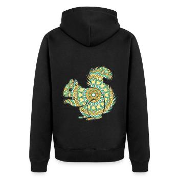 Mandala Eichhörnchen Geometrisches Muster Kunst - Unisex Premium Bio Zip Hoodie - Schwarz - Hinten - Nico (187cm)