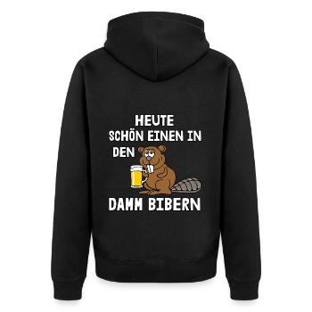 Schön einen in den Damm bibern - Unisex Premium Bio Zip Hoodie - Schwarz - Hinten - Nico (187cm)