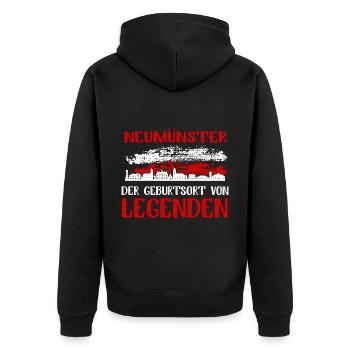 Neumünster Der Geburtsort Von Legenden - Unisex Premium Bio Zip Hoodie - Schwarz - Hinten - Nico (187cm)