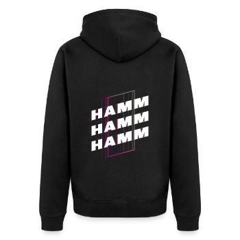 Hamm Deutschland Stadt Schrift Skyline Heimat - Unisex Premium Bio Zip Hoodie - Schwarz - Hinten - Nico (187cm)