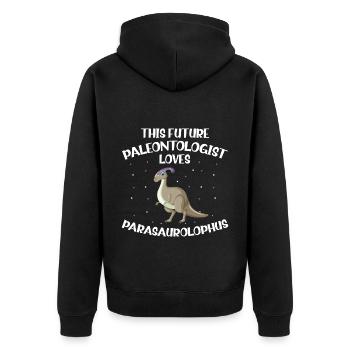 Paläontologie-Lehrer und Parasaurolophus Motif - Unisex Premium Bio Zip Hoodie - Schwarz - Hinten - Nico (187cm)