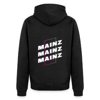 Mainz Deutschland Stadt Schrift Skyline Heimat - Unisex Premium Bio Zip Hoodie - Schwarz - Hinten - Nico (187cm)