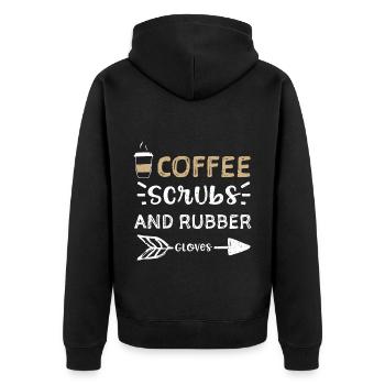 Coffee Scrubs And Rubber Gloves - Unisex Premium Organic Zip Hoodie - black - Back - Nico (187cm)