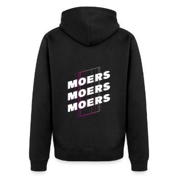 Moers Deutschland Stadt Schrift Skyline Heimat - Unisex Premium Bio Zip Hoodie - Schwarz - Hinten - Nico (187cm)