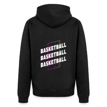 Basketball Basketballer Sport Fan Schrift Bunt - Unisex Premium Bio Zip Hoodie - Schwarz - Hinten - Nico (187cm)
