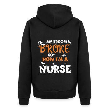 My Broom Broke So Now I'm A Nurse - Unisex Premium Bio Zip Hoodie - Schwarz - Hinten - Nico (187cm)