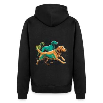 Bunte Hunde - Hunde Gruppe - Unisex Premium Bio Zip Hoodie - Schwarz - Hinten - Nico (187cm)