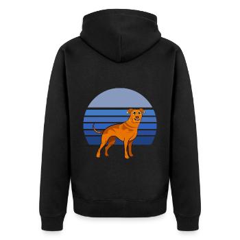 Rhodesian Ridgeback Dog Retro Blue - Unisex Premium Organic Zip Hoodie - black - Back - Nico (187cm)