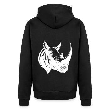 Nashorn Tier Kopf - Unisex Premium Bio Zip Hoodie - Schwarz - Hinten - Nico (187cm)