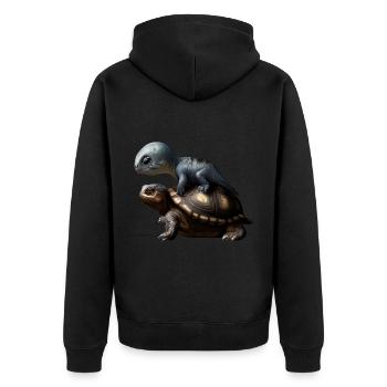Dinosaur on turtle - Unisex Premium Organic Zip Hoodie - black - Back - Nico (187cm)