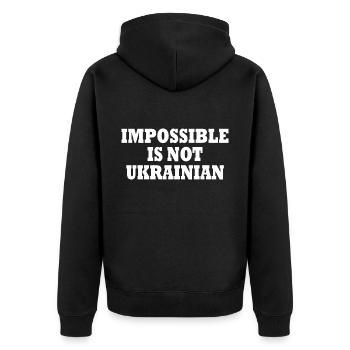 impossible is not ukrainian - ukraine - Veste à capuche bio Premium Unisexe - noir - Dos - Nico (187cm)