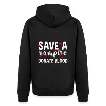 Save A Vampire, Donate Blood 4 - Unisex Premium Bio Zip Hoodie - Schwarz - Hinten - Nico (187cm)