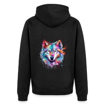 Wolf Wolf's Head Nature Wilderness Watercolor Colorful Art - Unisex Premium Organic Zip Hoodie - black - Back - Nico (187cm)