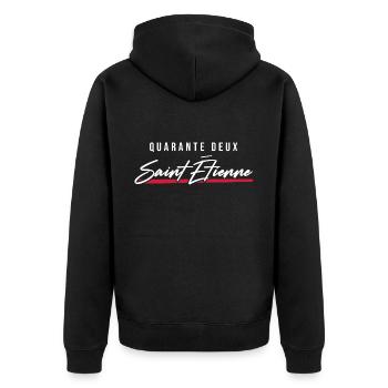 Saint Étienne 42 Frankreich Kennzeichen - Unisex Premium Bio Zip Hoodie - Schwarz - Hinten - Nico (187cm)