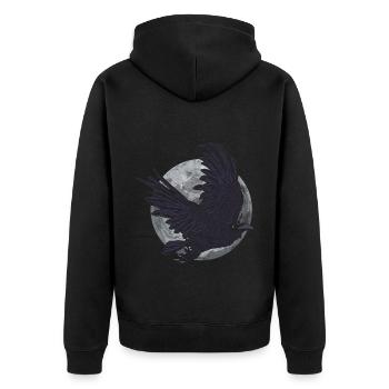 Vollmond Schwarzer Vogel Krähe Geschenk Rabe - Unisex Premium Bio Zip Hoodie - Schwarz - Hinten - Nico (187cm)