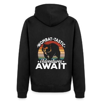 Wombat-tastic Adventures Wombat Australian Animals - Unisex Premium Bio Zip Hoodie - Schwarz - Hinten - Nico (187cm)