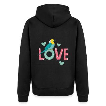 Für Wellensittich-Besitzer: Pure Liebe - Unisex Premium Bio Zip Hoodie - Schwarz - Hinten - Nico (187cm)