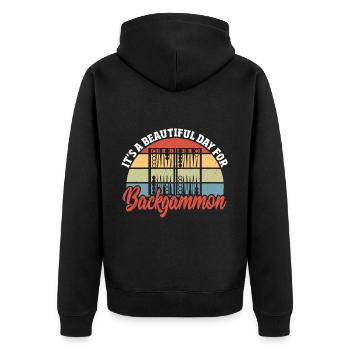 Backgammon - Unisex Premium Bio Zip Hoodie - Schwarz - Hinten - Nico (187cm)
