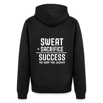Sweat Sacrifice Success the muay thai journey - Unisex Premium Organic Zip Hoodie - black - Back - Nico (187cm)