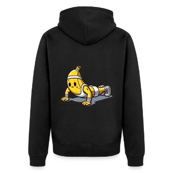Banana Power: Push-ups - Unisex Premium Organic Zip Hoodie - black - Back - Nico (187cm)
