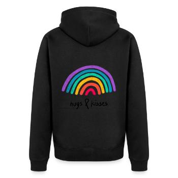 Liebesgrafik hugs and kisses Regenbogen - Unisex Premium Bio Zip Hoodie - Schwarz - Hinten - Nico (187cm)