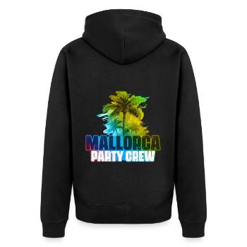 Mallorca Party Crew Bunt - Unisex Premium Bio Zip Hoodie - Schwarz - Hinten - Nico (187cm)
