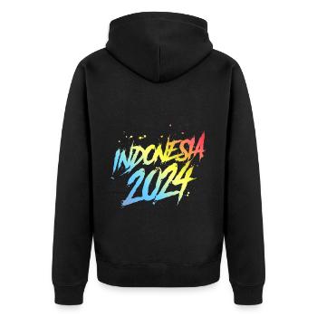 Indonésie 2024 Équipe de vacances colorée - Veste à capuche bio Premium Unisexe - noir - Dos - Nico (187cm)