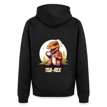 Tea-Rex - Lustiges Dinosaurier Tee Design - Unisex Premium Bio Zip Hoodie - Schwarz - Hinten - Nico (187cm)