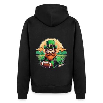 St. Patrick's Day Kleeblatt American Football - Unisex Premium Bio Zip Hoodie - Schwarz - Hinten - Nico (187cm)