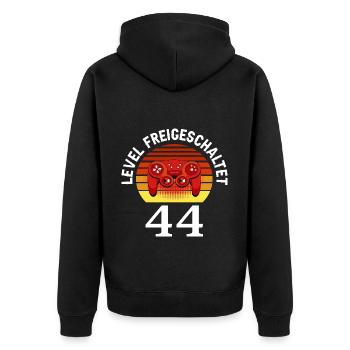 Level 44 Freigeschaltet 44 Geburtstag 44 Jahre alt - Unisex Premium Bio Zip Hoodie - Schwarz - Hinten - Nico (187cm)