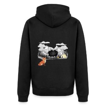Fuchs Natur Zelt Gebirge Lagerfeuer Berge Natur - Unisex Premium Bio Zip Hoodie - Schwarz - Hinten - Nico (187cm)