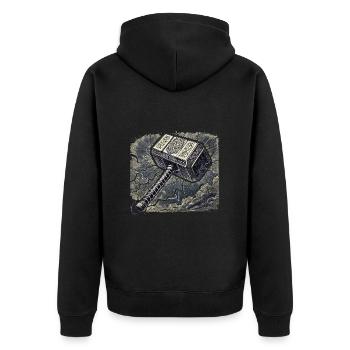 Mjolnir surrounded by lightning - Unisex Premium Organic Zip Hoodie - black - Back - Nico (187cm)