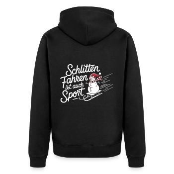 Schlitten Fahren Ist Auch Sport - Unisex Premium Bio Zip Hoodie - Schwarz - Hinten - Nico (187cm)