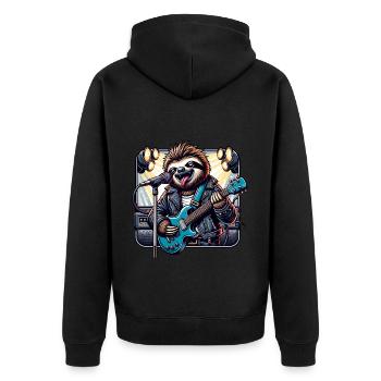 Drôle de paresseux avec guitare - Veste à capuche bio Premium Unisexe - noir - Dos - Nico (187cm)