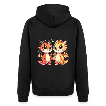 Two Cute Dragon Friends Holding Hands - Unisex Premium Bio Zip Hoodie - Schwarz - Hinten - Nico (187cm)