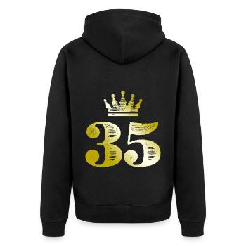 35 Zahl Krone Gold - Unisex Premium Bio Zip Hoodie - Schwarz - Hinten - Nico (187cm)