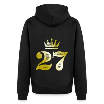 27 Zahl Krone Gold - Unisex Premium Bio Zip Hoodie - Schwarz - Hinten - Nico (187cm)