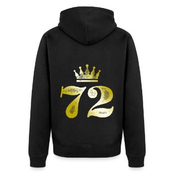 72 Zahl Krone Gold - Unisex Premium Bio Zip Hoodie - Schwarz - Hinten - Nico (187cm)
