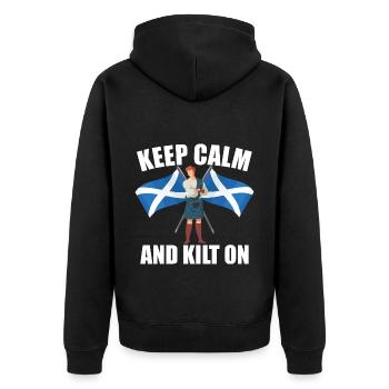 Keep Calm And Kilt On For A Kilt Guy - Unisex Premium Bio Zip Hoodie - Schwarz - Hinten - Nico (187cm)