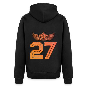 27 Zahl Krone - Unisex Premium Bio Zip Hoodie - Schwarz - Hinten - Nico (187cm)
